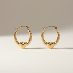 Jewelry Solid 14k Yellow Italian Gold Heart Hoops 15.80mm Diameter